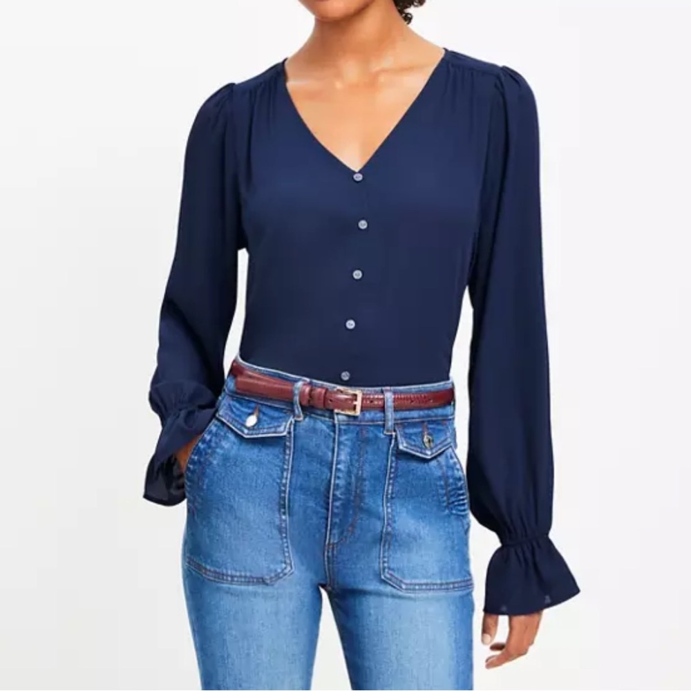 LOFT Deep Blue Button-Down Blouse